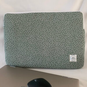 Funda Ordenador cremallera verde con lunares
