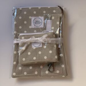 Bolso para móvil tipo bandolera + monedero + llavero, tejido lunares